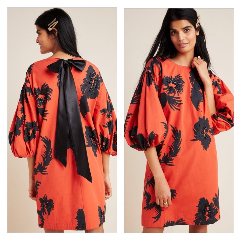 Anthropologie Atsu Riviera Balloon Tunic Dress Floral Beaded Oversized